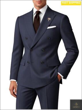 Mens Double Breasted 2 Piece Suit Slim Fit Blazer & Pants Set for Wedding Prom